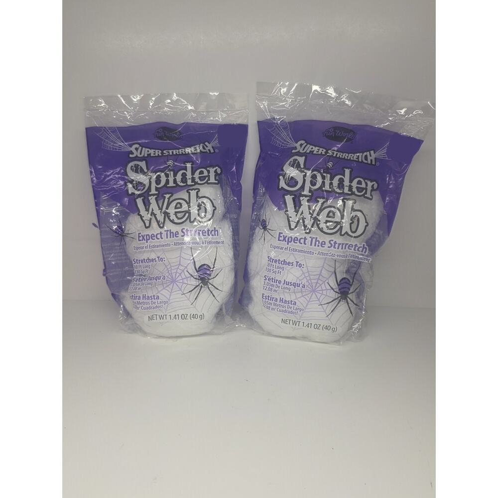 Lot 2 Fun World White Spider Web 130Sq Ft Stretch Halloween Decor Indoor/OutDoor